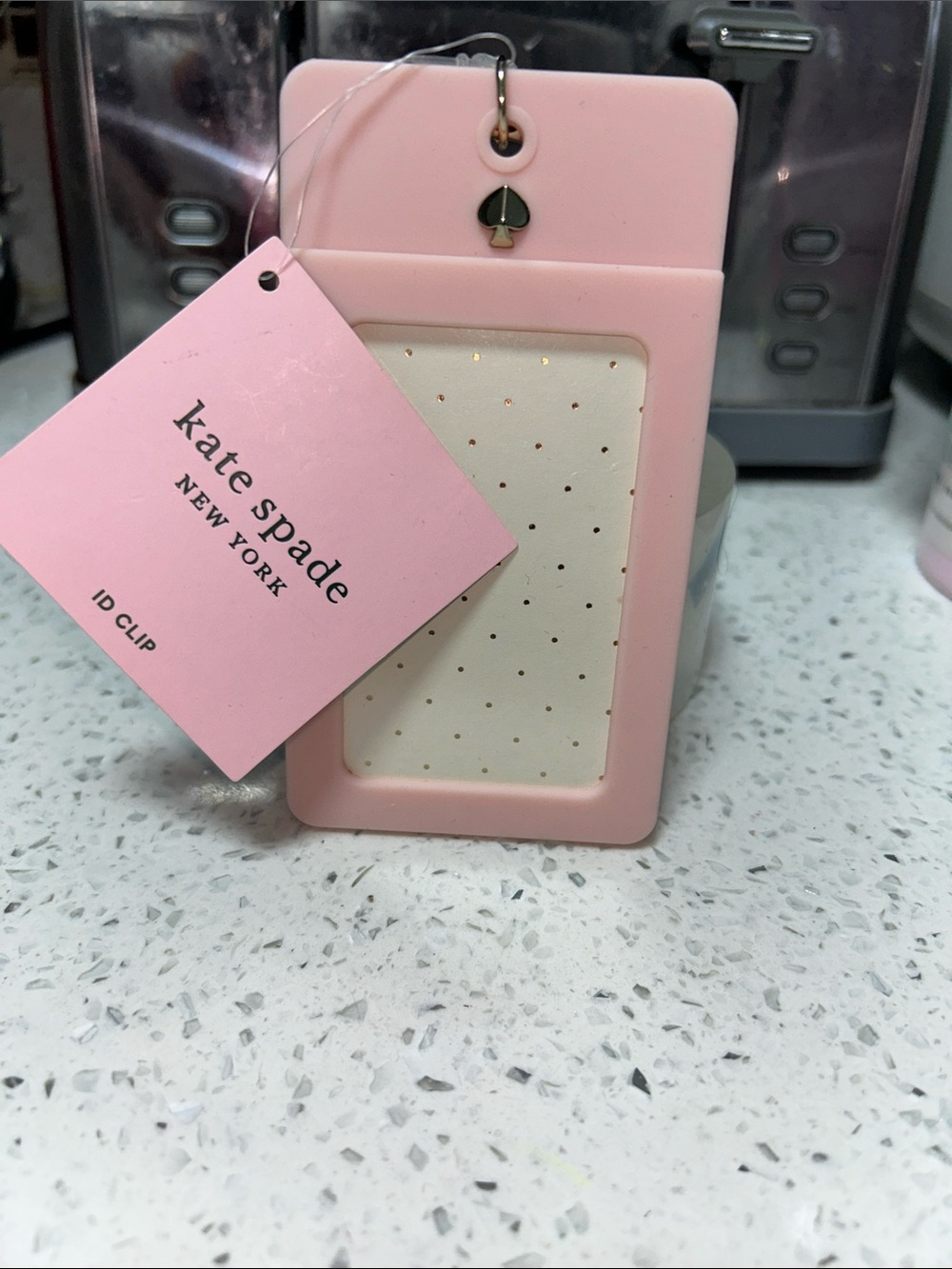 kate spade Pink Silicone ID Card Holder with Cream Insert and Gold Spade Charm